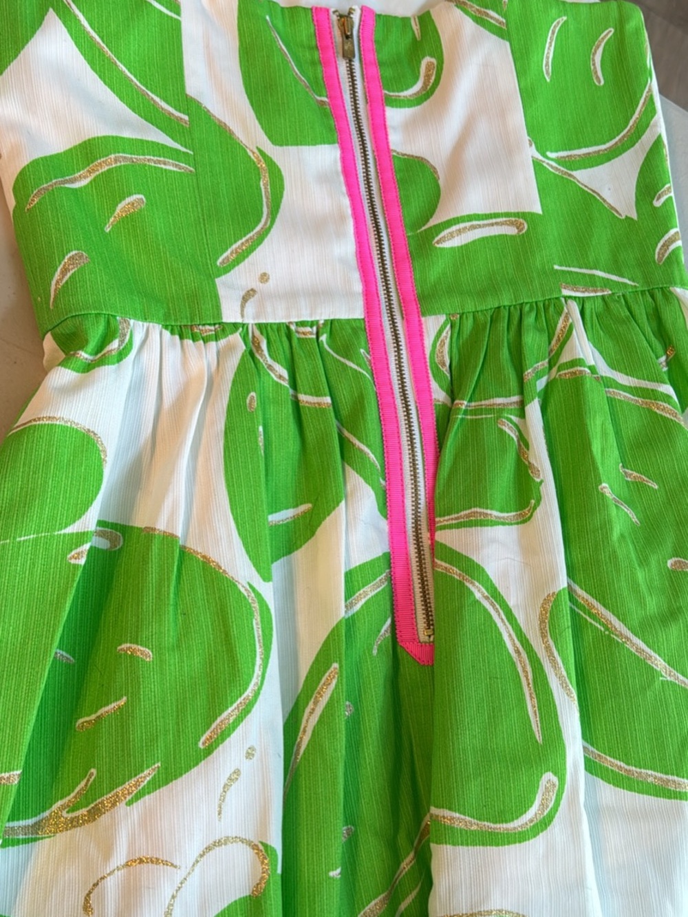 Lilly Pulitzer Green and White Lottie Dress with Pink Trim